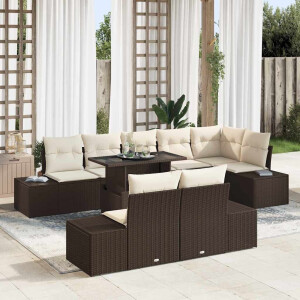 vidaXL Tuin Sofa Set met kussen 9 pcs Bruin en Crème poly rattan