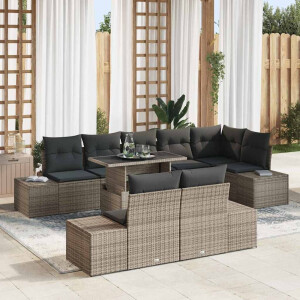 vidaXL Tuin Sofa Set met kussen 9 pcs Grijs poly rattan
