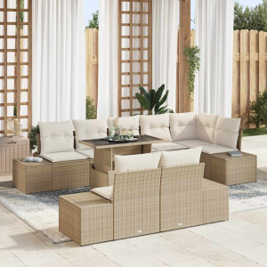 vidaXL Tuin Sofa Set met kussen met opslag 9 pcs beige en crèmekleurig