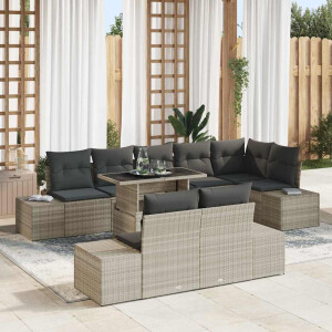 vidaXL Tuin Sofa Set met kussen 9 pcs Lichtgrijs poly rattan