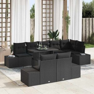 vidaXL Tuin Sofa Set met kussen 9 pcs Zwart poly rattan