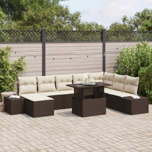 vidaXL Tuin Sofa Set met kussen 9 pcs Bruin en Crème poly rattan