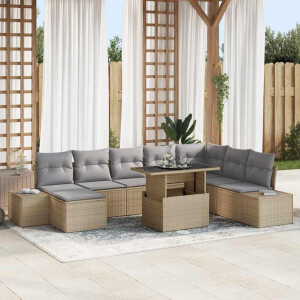 vidaXL Tuin Sofa Set met kussen 9 pcs Beige en Licht Grijs poly rattan