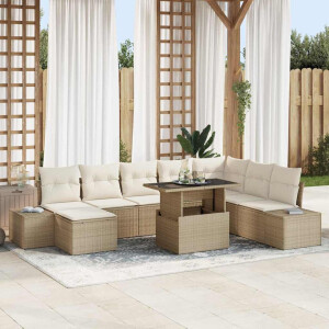 vidaXL Tuin Sofa Set met kussen 9 pcs Beige en Crème poly rattan