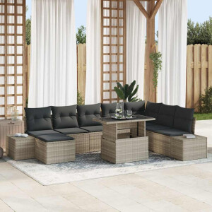 vidaXL Tuin Sofa Set met kussen 9 pcs Lichtgrijs poly rattan