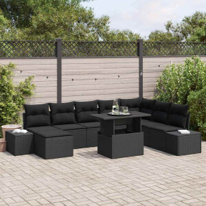 vidaXL Tuin Sofa Set met kussen met opslag 9 pcs Zwart poly rattan