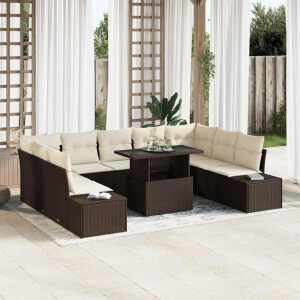 vidaXL Tuin Sofa Set met kussen 10 pcs Bruin en Crème poly rattan