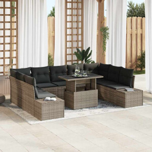 vidaXL Tuin Sofa Set met kussen 10 pcs Grijs poly rattan