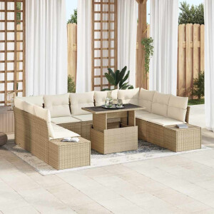 vidaXL Tuin Sofa Set met kussen 10 pcs Beige en Crème poly rattan