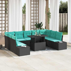 vidaXL Tuin Sofa Set 10 st Zwart en Blauw poly rattan