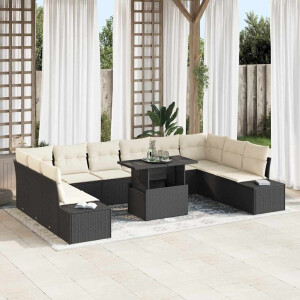 vidaXL Tuin Sofa Set met kussen met opslag 11 pcs Zwart en crème