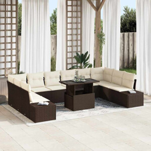 vidaXL Tuin Sofa Set met kussen met opslag 11 pcs Bruin en crème
