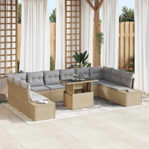 vidaXL Tuin Sofa Set met kussen met opslag 11 pcs beige en lichtgrijs