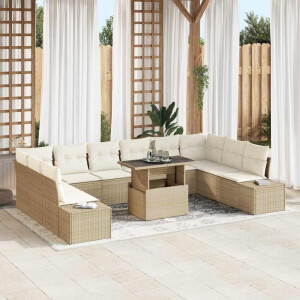 vidaXL Tuin Sofa Set met kussen 11 pcs beige en crèmekleurig