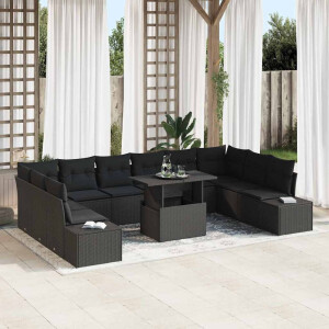 vidaXL Tuin Sofa Set met kussen met opslag 11 pcs Zwart