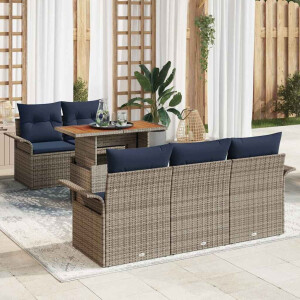 vidaXL Tuin Sofa Set met kussen 6 pcs grijs en marineblauw