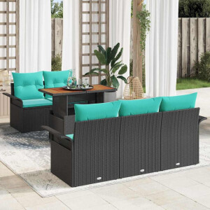 vidaXL Tuin Sofa Set met kussen 6 pcs Zwart en blauw