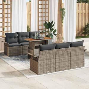 vidaXL Tuin Sofa Set 7 pcs Grijs Poly rattan en gepoedercoat staal