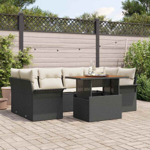 vidaXL Tuin Sofa Set met kussen 7 pcs Zwart en crème