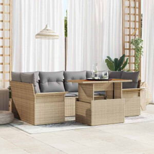 vidaXL Tuin Sofa Set met kussen 7 pcs beige en lichtgrijs