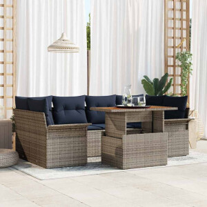 vidaXL Tuin Sofa Set met kussen 7 pcs grijs en marineblauw