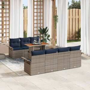 vidaXL Tuin Sofa Set met kussen 8 pcs grijs en marineblauw