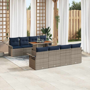 vidaXL Tuin Sofa Set met kussen 7 pcs grijs en marineblauw