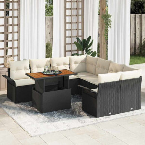 vidaXL Tuin Sofa Set met kussen Zwart en crème