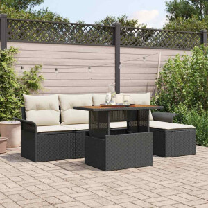 vidaXL Tuin Sofa Set met kussen 6 pcs Zwart en crème
