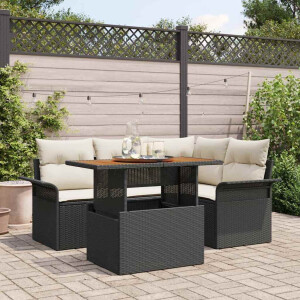 vidaXL Tuin Sofa Set met kussen 5 pcs Zwart en crème