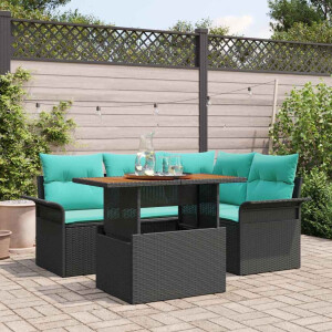vidaXL Tuin Sofa Set met kussen met opslag 5 pcs Zwart en blauw