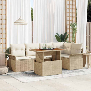 vidaXL Tuin Sofa Set met kussen 6 pcs beige en crèmekleurig