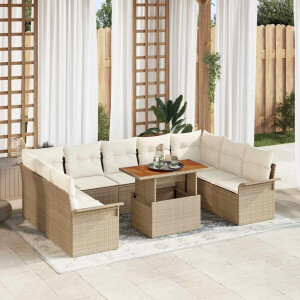 vidaXL Tuin Sofa Set met kussen 10 pcs beige en crèmekleurig