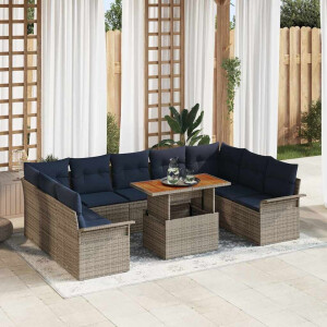 vidaXL Tuin Sofa Set met kussen 10 pcs grijs en marineblauw