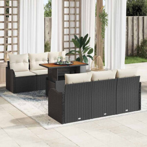 vidaXL Tuin Sofa Set met kussen 7 pcs Zwart en crème