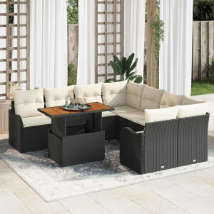 vidaXL Tuin Sofa Set met kussen 7 pcs Zwart en crème