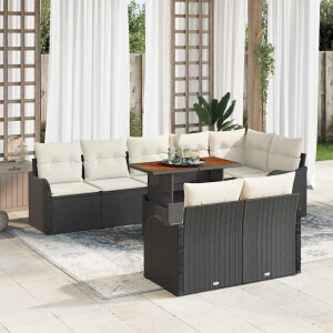 vidaXL Tuin Sofa Set met kussen 9 pcs Zwart en crème