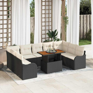 vidaXL Tuin Sofa Set met kussen 10 pcs Zwart en crème