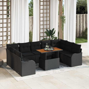 vidaXL Tuin Sofa Set 10 pcs Zwart Poly rattan en gepoedercoat staal