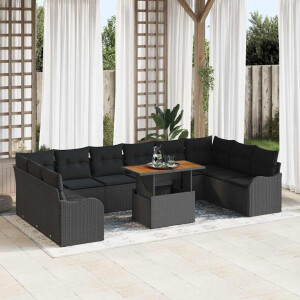 vidaXL Tuin Sofa Set met kussen 11 pcs Zwart
