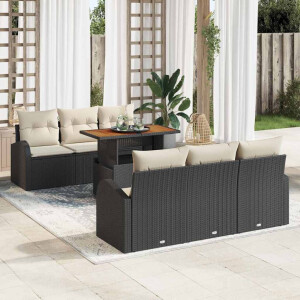 vidaXL Tuin Sofa Set met kussen 7 pcs Zwart en crème