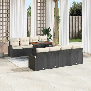 vidaXL Tuin Sofa Set met kussen 7 pcs Zwart en crème