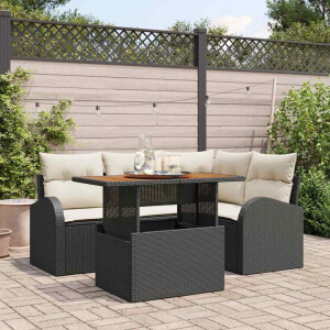 vidaXL Tuin Sofa Set met kussen 5 pcs Zwart en crème