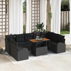 vidaXL Tuin Sofa Set 10 pcs Zwart Poly rattan en gepoedercoat staal