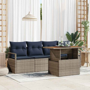 vidaXL Tuin Sofa Set met kussen 5 pcs grijs en marineblauw