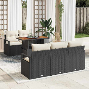 vidaXL Tuin Sofa Set met kussen 6 pcs Zwart en crème