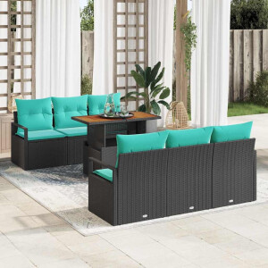 vidaXL Tuin Sofa Set met kussen 7 pcs Zwart en blauw