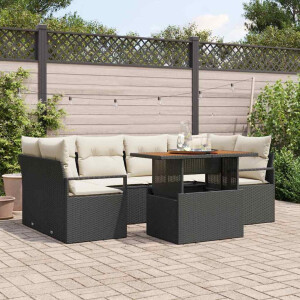 vidaXL Tuin Sofa Set met kussen 7 pcs Zwart en crème