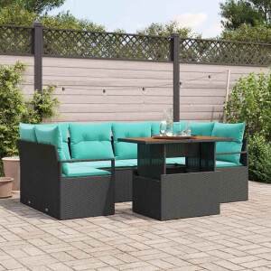vidaXL Tuin Sofa Set met kussen 7 pcs Zwart en blauw