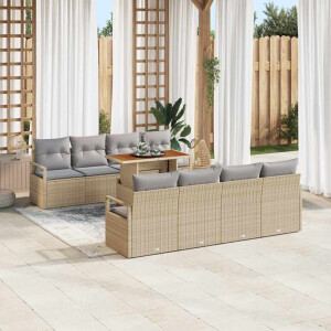 vidaXL Tuin Sofa Set met kussen met kussen 9 pcs Beige en Grijs